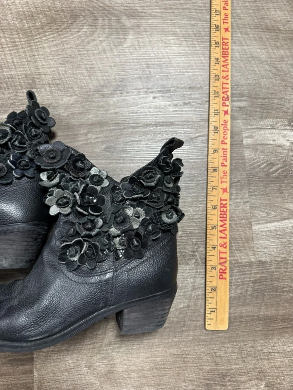 Sheridan Mia Black Leather Floral Ankle Boots Size 38